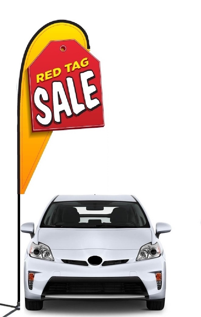 Red Tag Sale double-sided 3D teardrop flag kit with laser-cut design