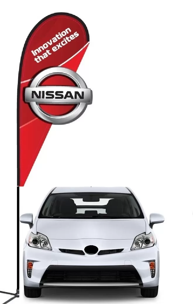 Nissan double-sided 3D teardrop flag kit with laser-cut design