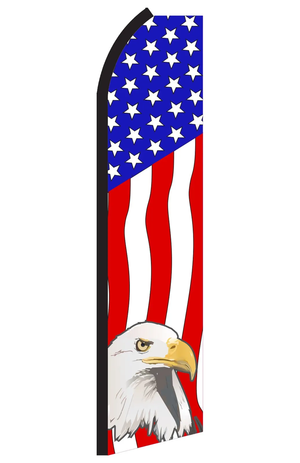 American Eagle feather flag with white stars, red and white stripes, and a bald eagle at the bottom, RZ8