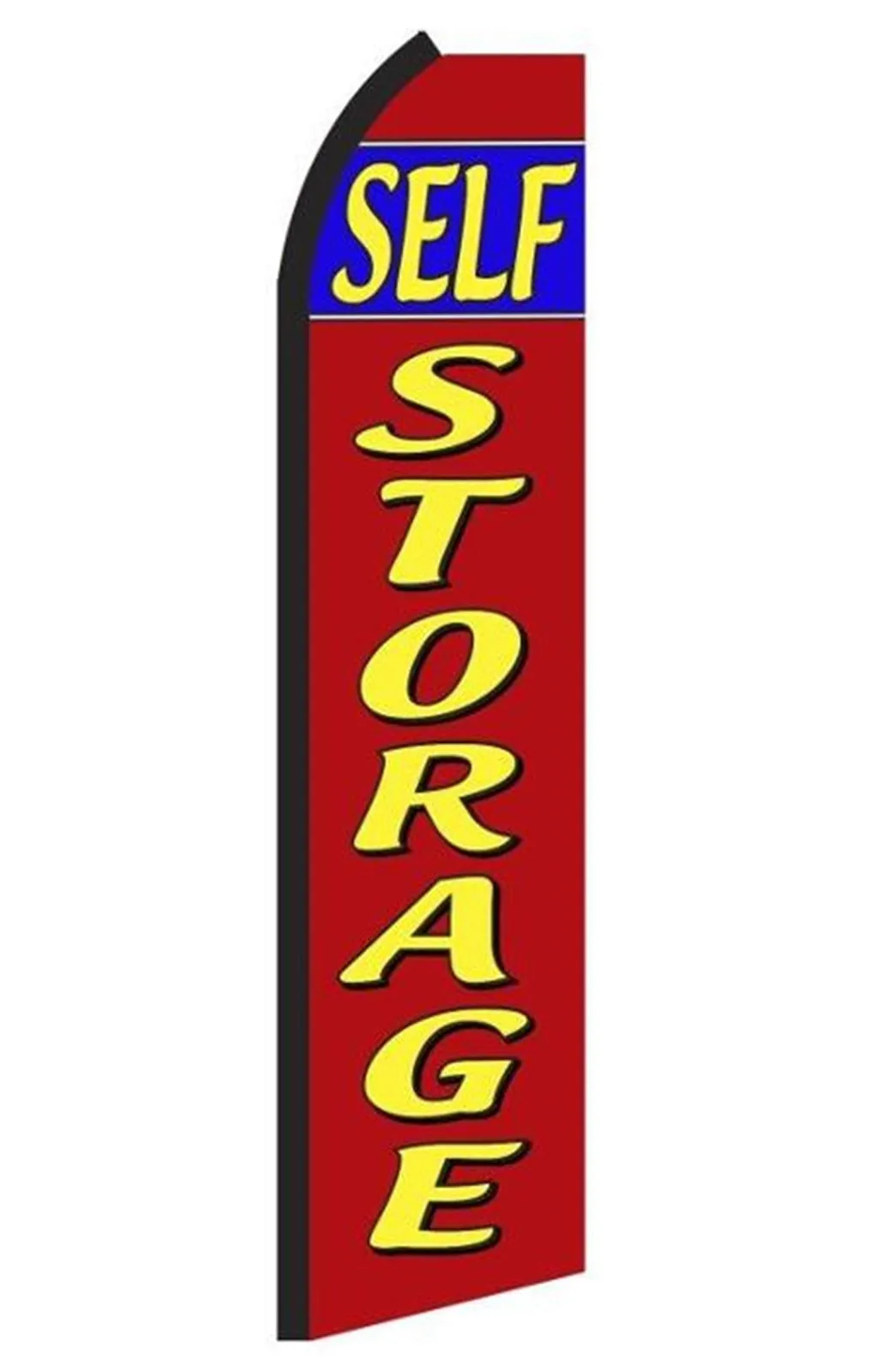 Self Storage feather flag in red with yellow lettering, RU9