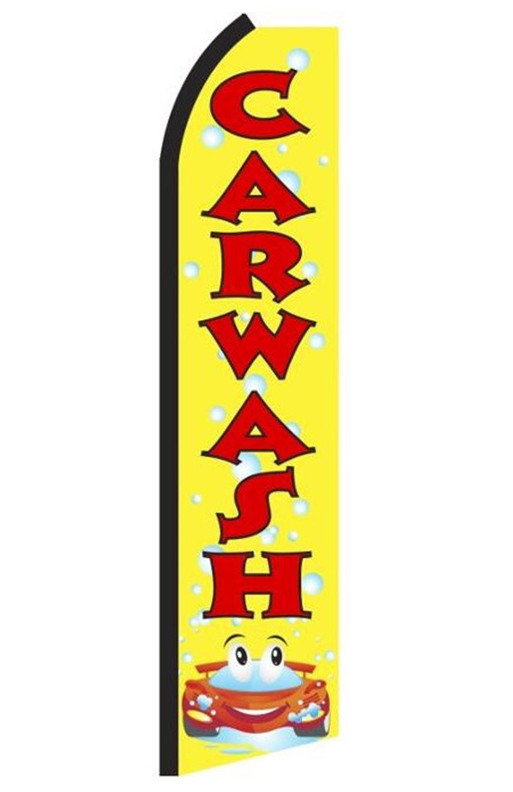 Yellow Car Wash feather flag with red lettering and car artwork, SF3