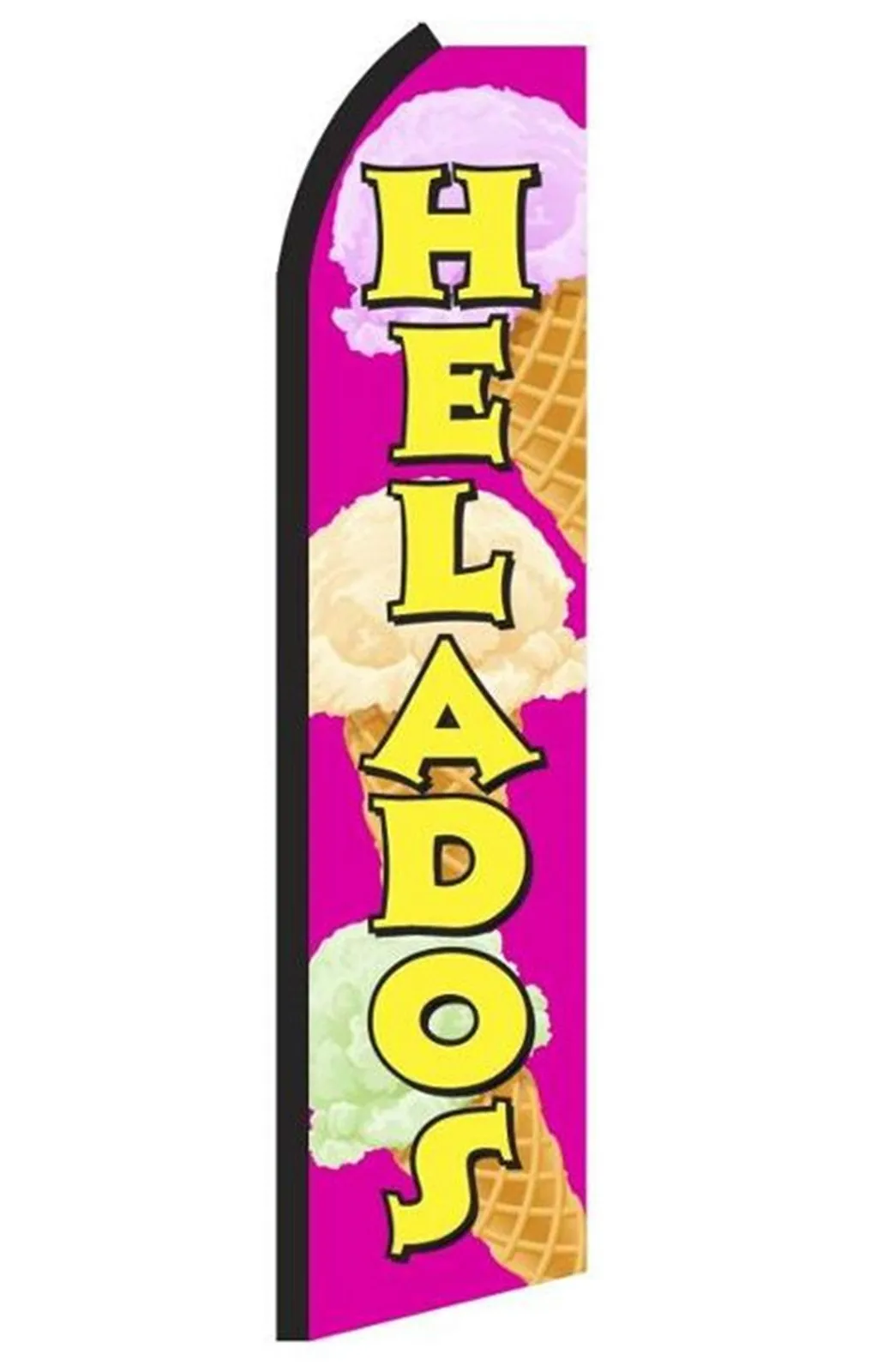 Helados feather flag with yellow lettering and ice cream graphics, design SF7