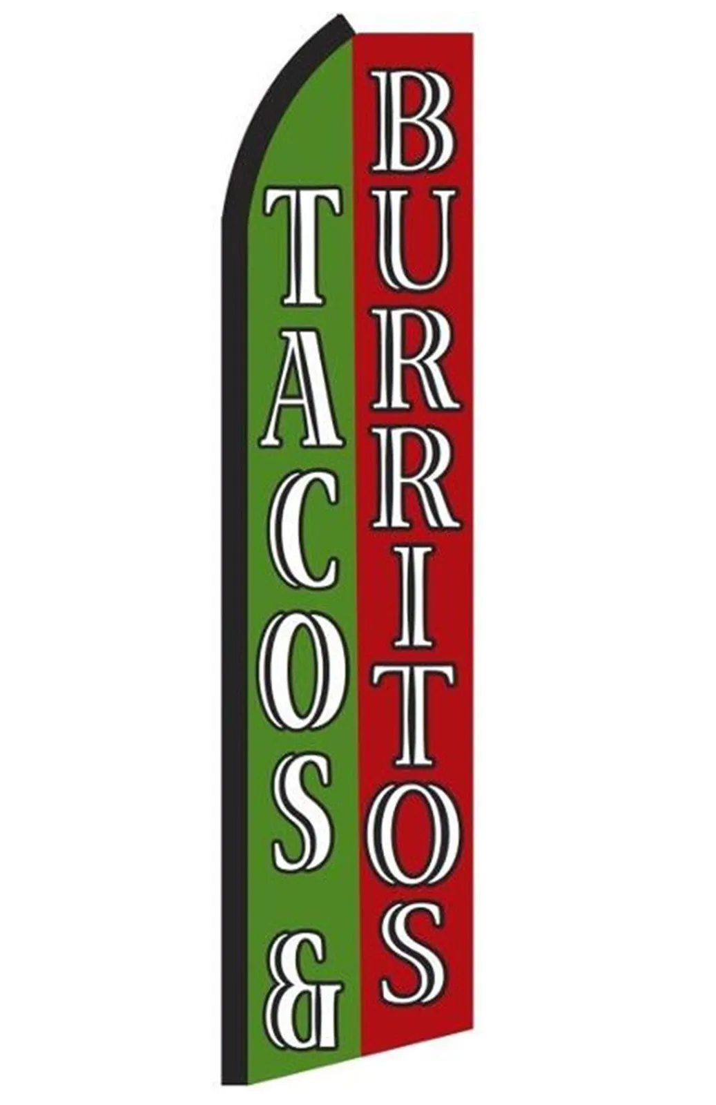 Green and red Tacos and Burritos flag with white lettering, design RY4