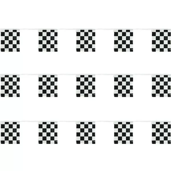Black and White Checkered String Pennants Polyethylene Rectangle Shape 50ft