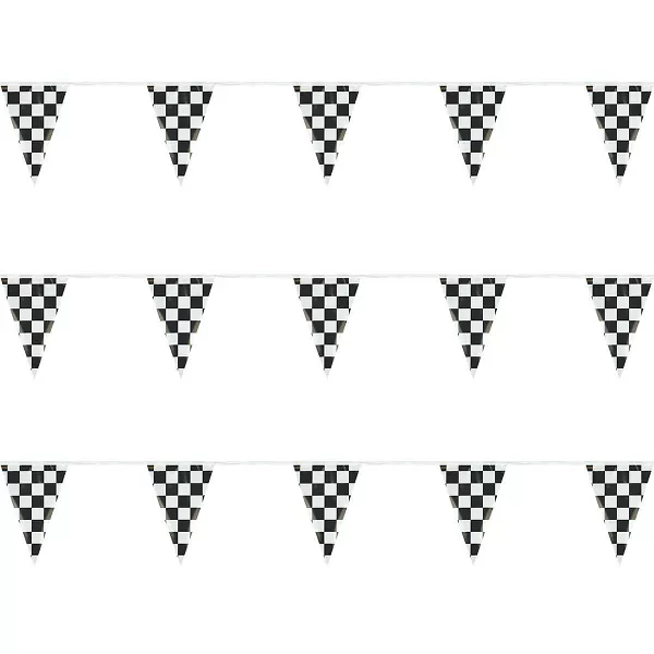 Black and White Checkered String Pennants Polyethylene Triangle Shape 50ft