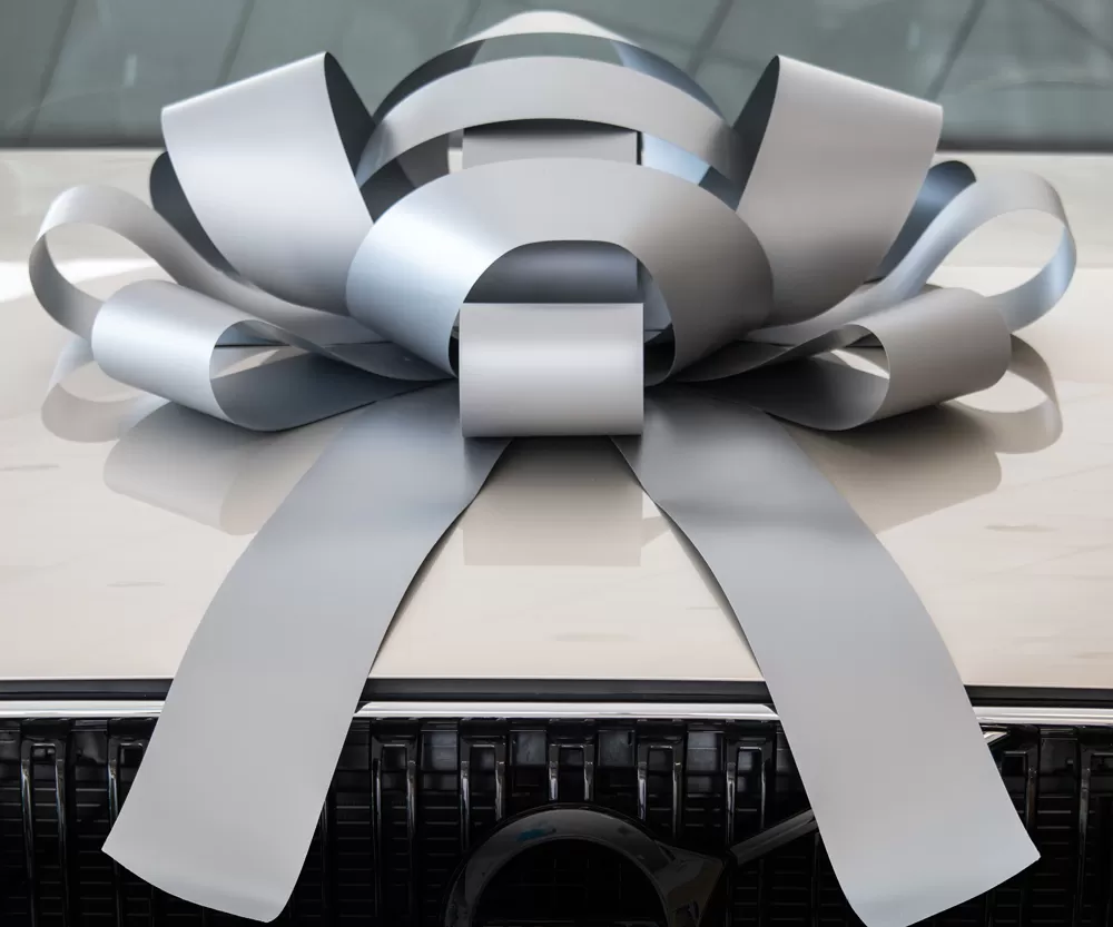 30-inch silver magnetic car bow with two matching tails