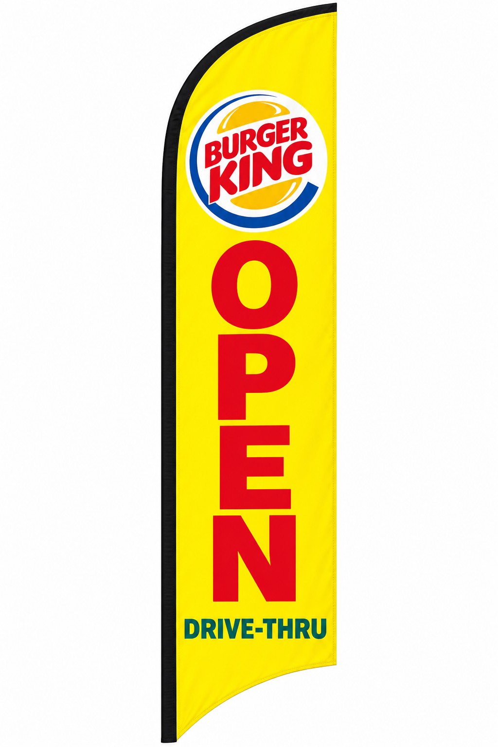 Yellow Burger King Open Drive Thru single-sided feather flag kit