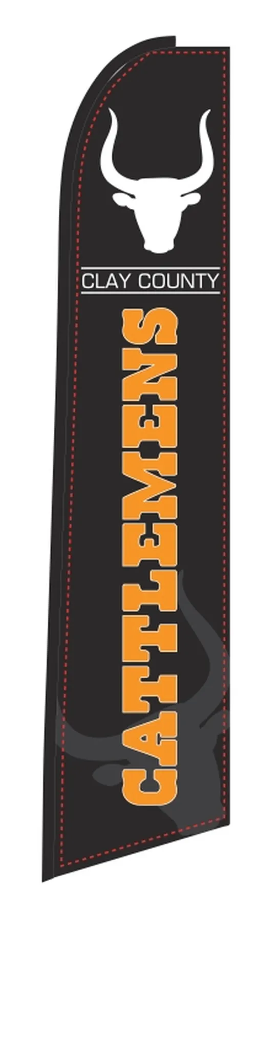 Cattlemens brown custom single-sided swooper flag with pole and ground-spike