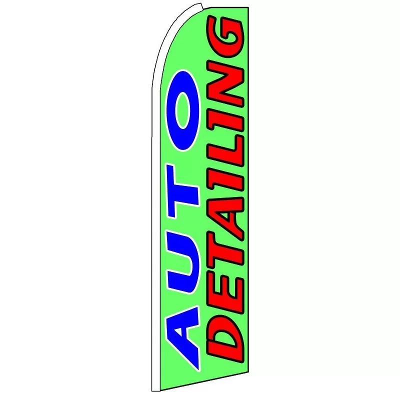Green Auto Detailing feather flag with blue and red lettering, SF-K408