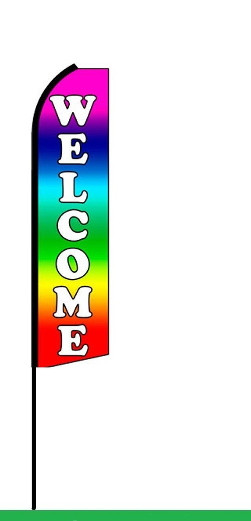Rainbow Welcome feather flag, design SF-K036