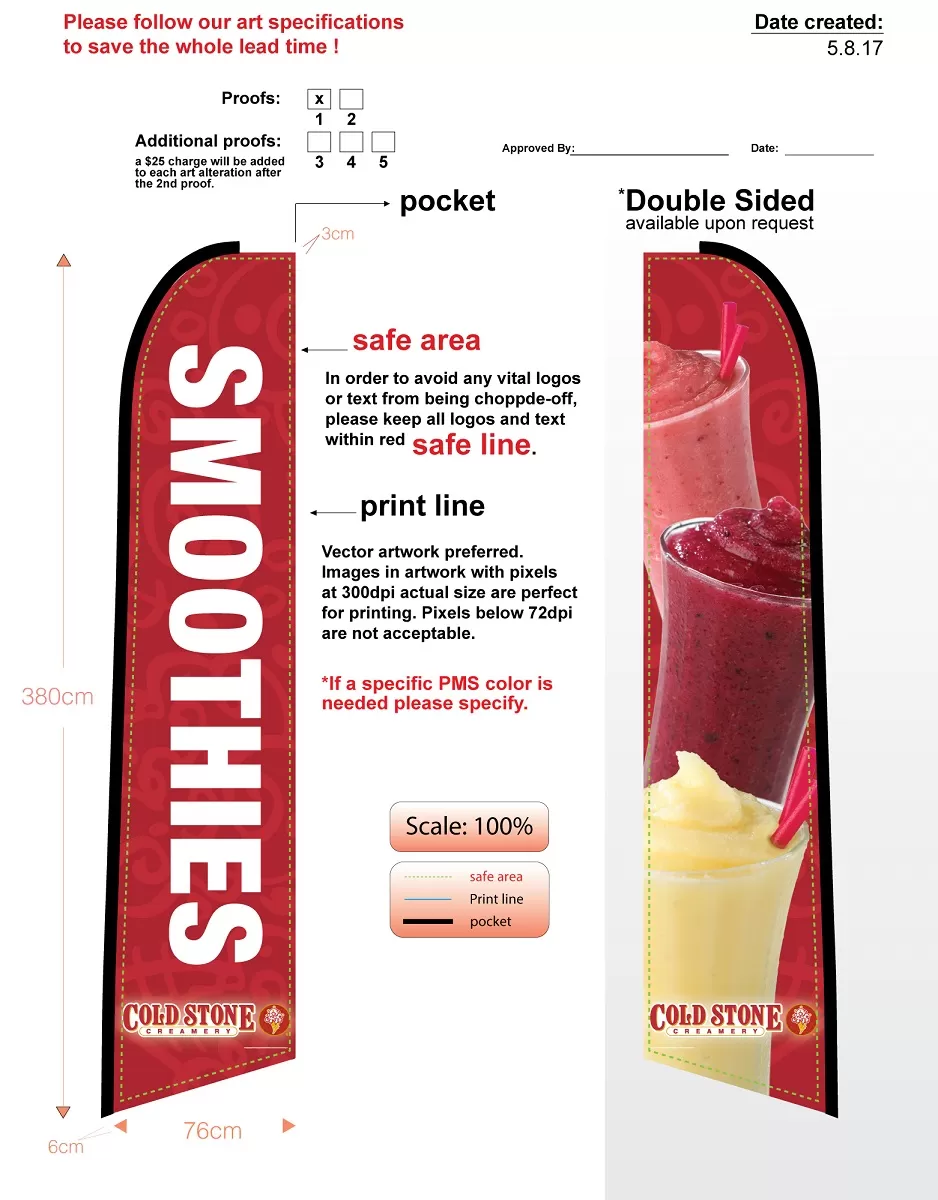 Custom Cold Stone Smoothie Double-sided Swooper Flag & Flagpole - no mounting base