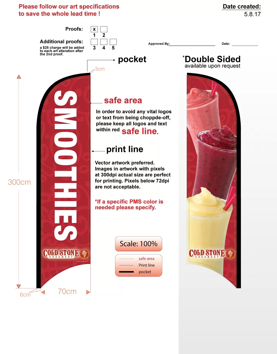 Custom Cold Stone Smoothies Double-sided Feather Flag - Flag only - no hardware