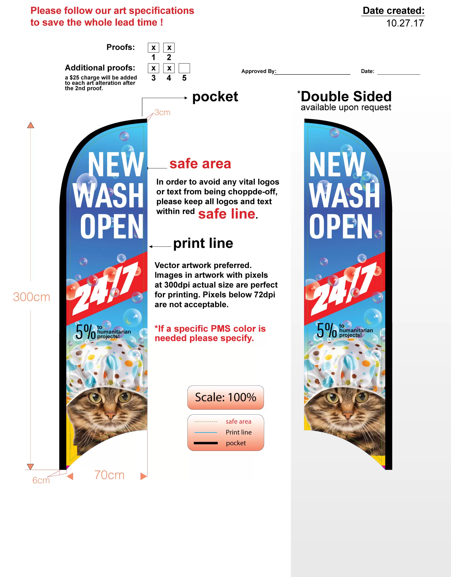 Custom New Wash Double Sided Large Feather Flag Kit With Flag, Flagpole, Ground-spike, & Carry-case