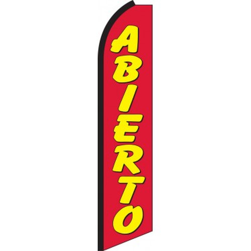 Red Abierto flag with yellow lettering and a black edge, design SW0133