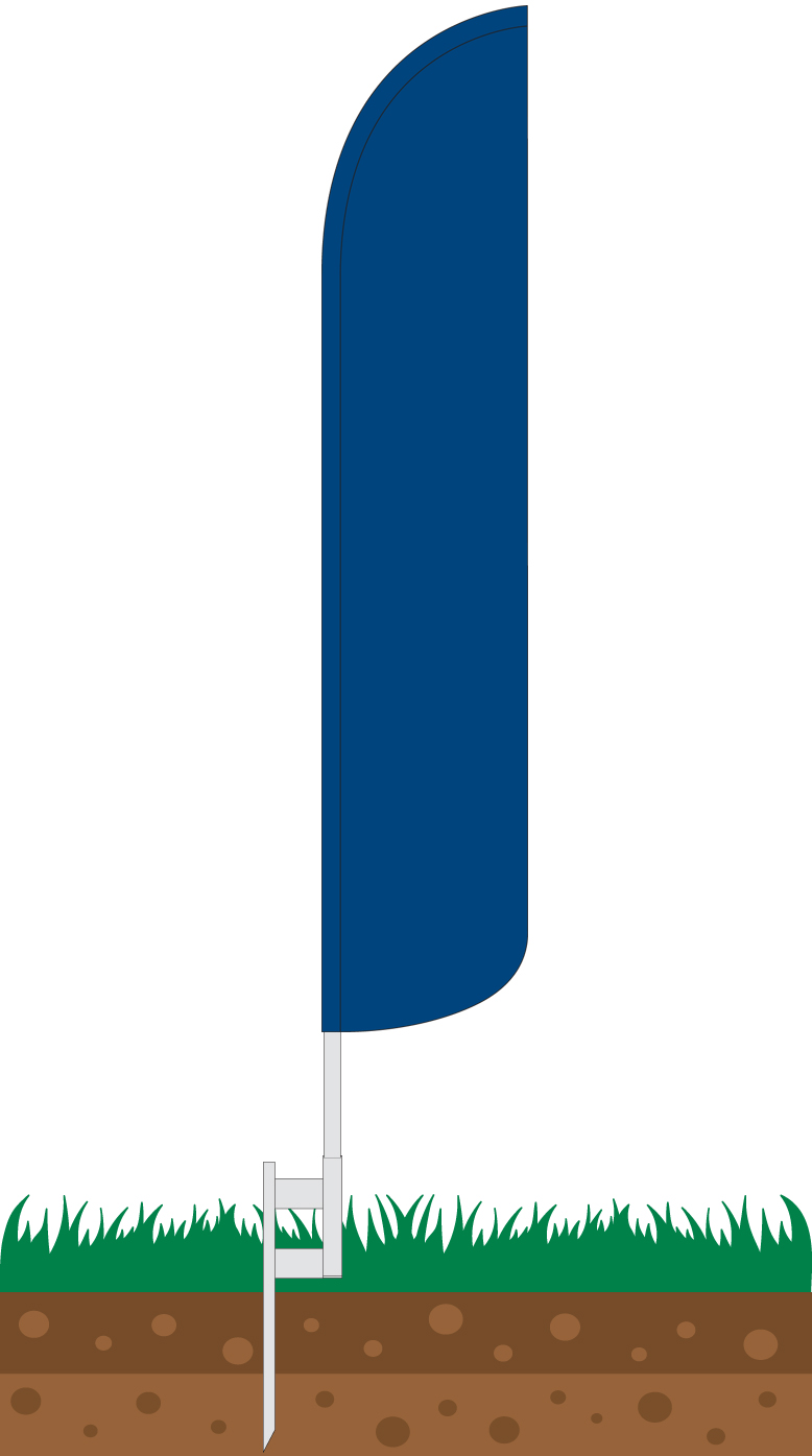 Solid blue windless flag in a ground-installation illustration, WF0094