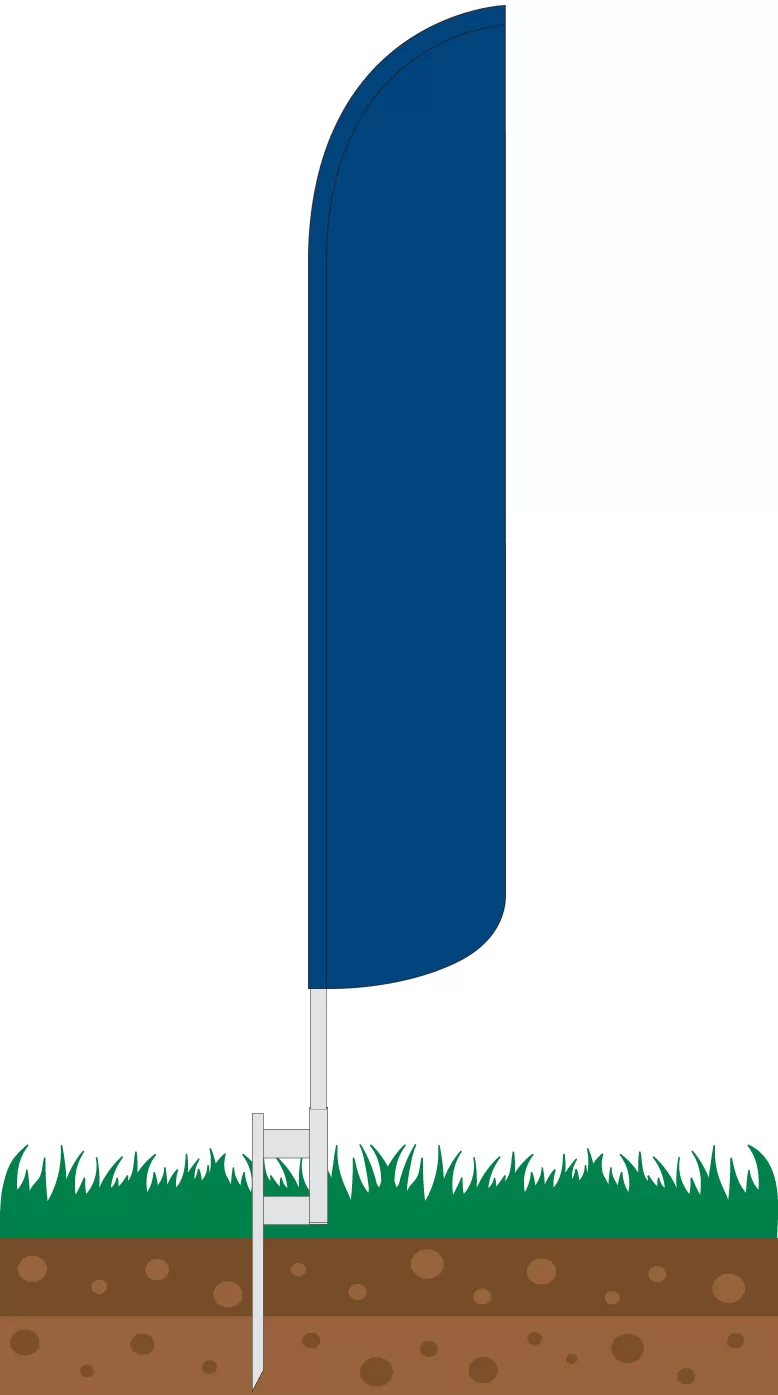 Solid blue windless flag in a ground-installation illustration, WF0094