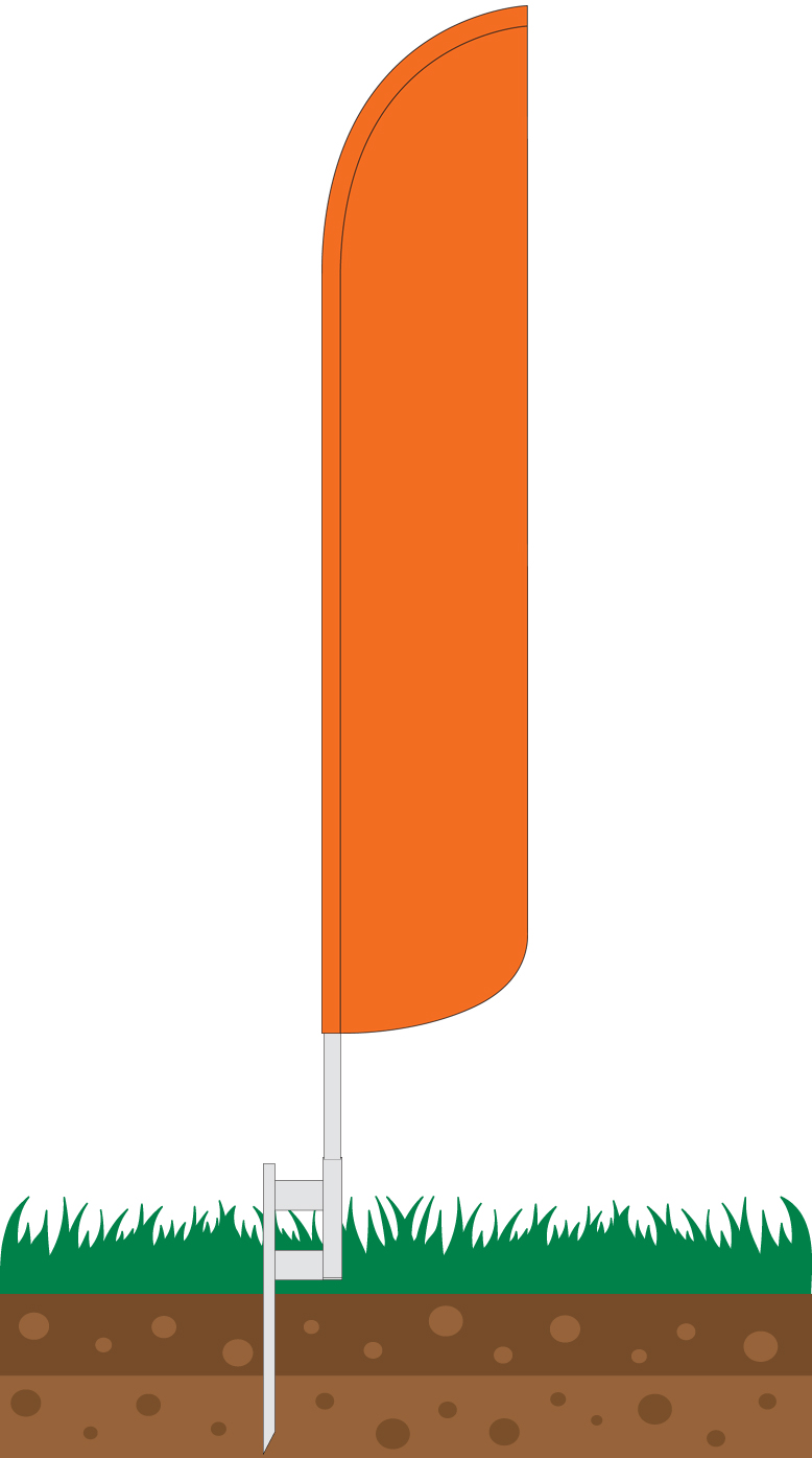 Solid orange windless flag in a ground-installation illustration, WF0095