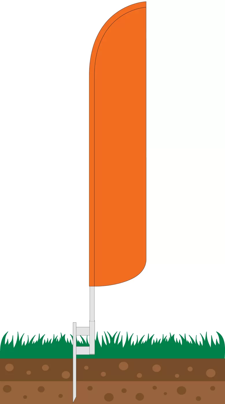Solid orange windless flag in a ground-installation illustration, WF0095