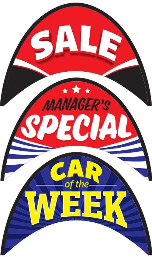 Sale, Manager Special and Car of the Week replacement arch banner designs