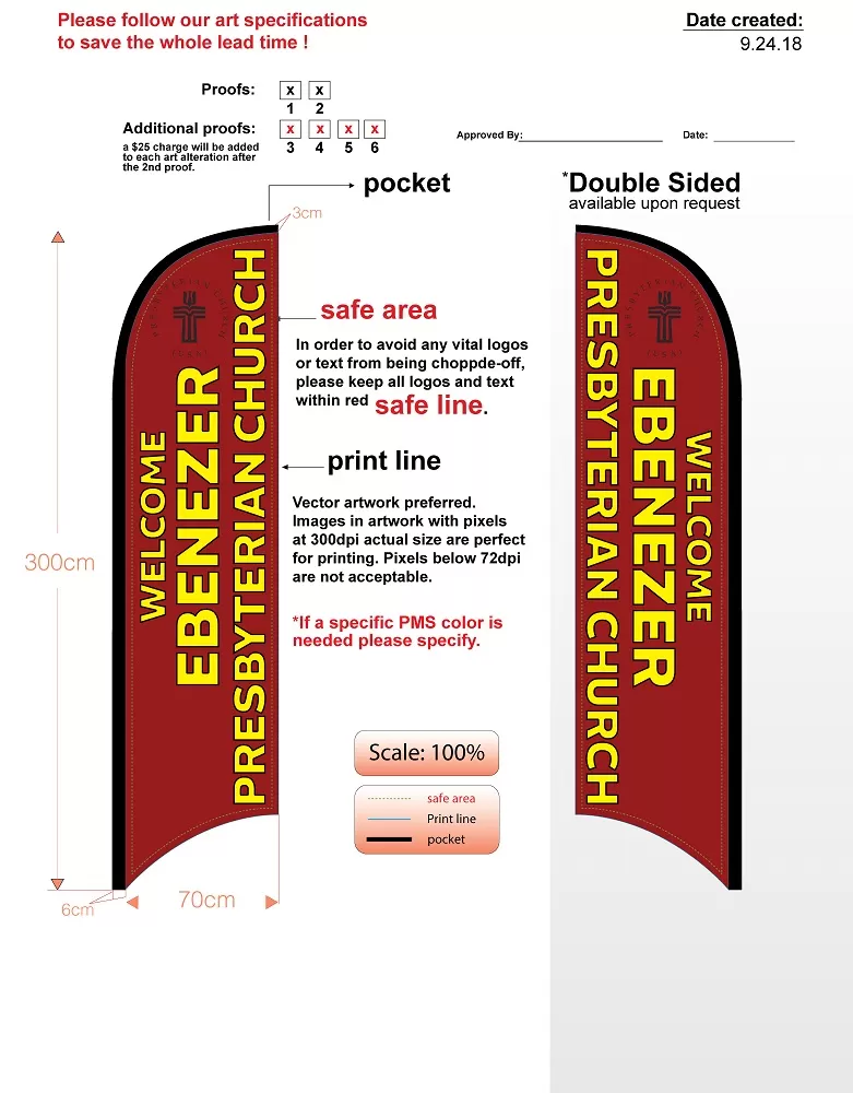 custom ebenezer med double sided feather flag kit includes flag, flagpole, ground-spike, & carry-case