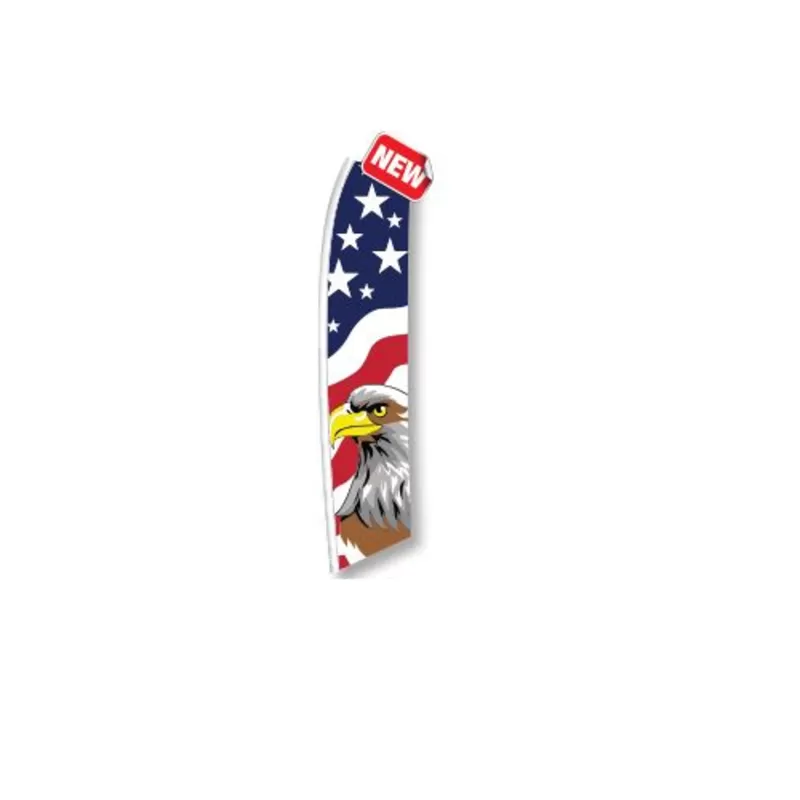 Patriotic feather flag with white stars, stripes and an eagle, 6SW-EAG