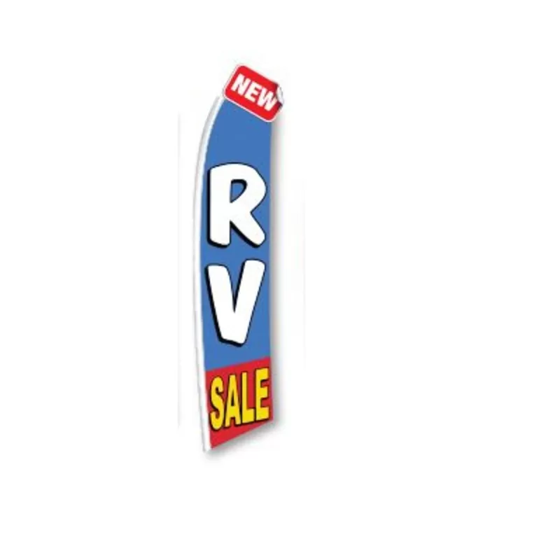 Blue RV Sale feather flag with red and yellow accents, 6SW-RVS