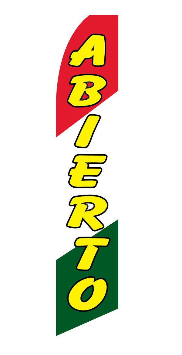 Red, white and green Abierto flag with yellow lettering, design SF-1034