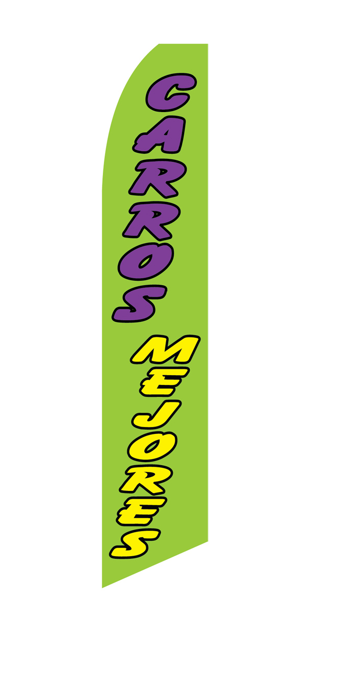 Green Carros Mejores flag with purple and yellow lettering, design SF-1038