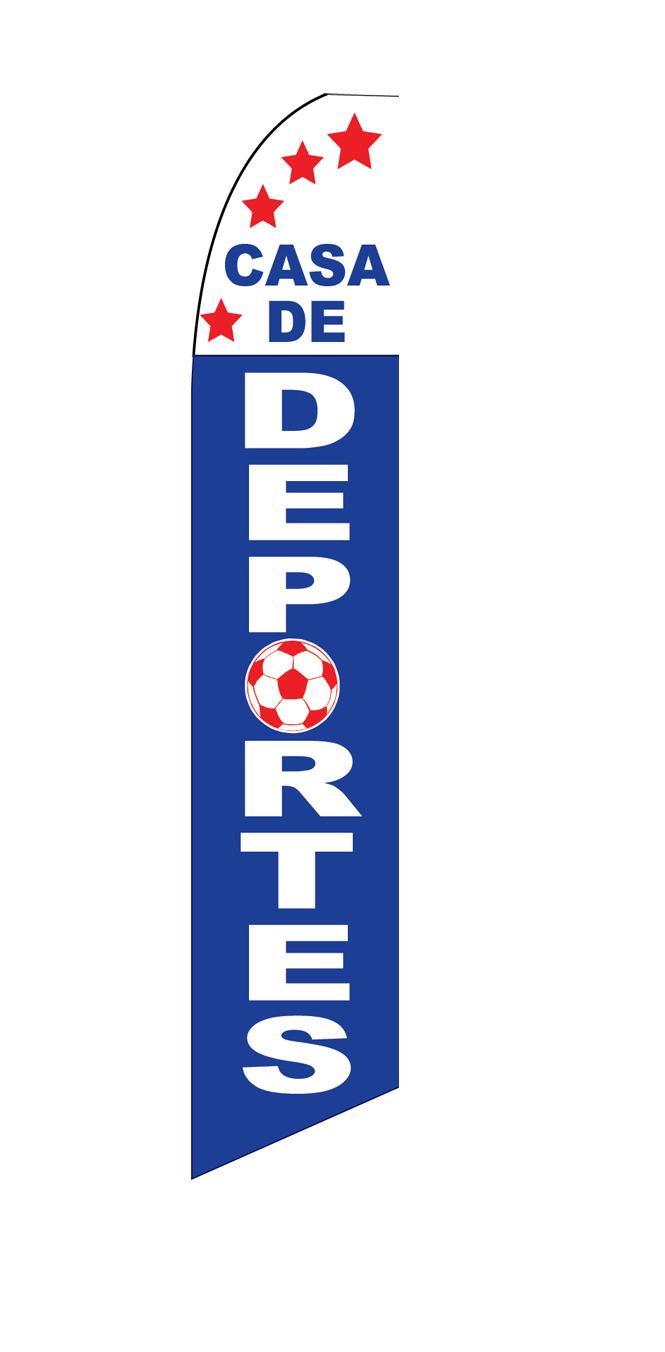 Blue and white Casa de Deportes flag with red stars and a soccer ball, design SF-1710