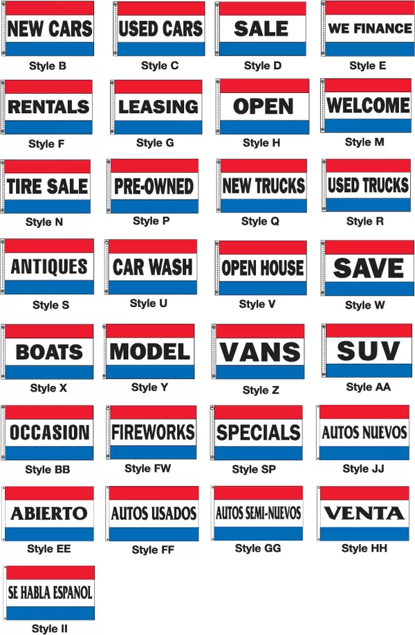 Selection of made in USA 3x5 nylon business message flags, S35 series