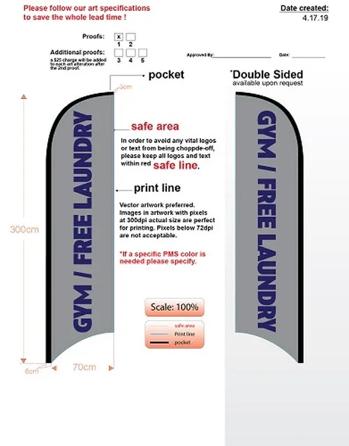Custom GYM / FREE LAUNDRY Med Double-Sided Feather Flag Kit Includes Flag, Flagpole, Ground-spike, & Carry-case