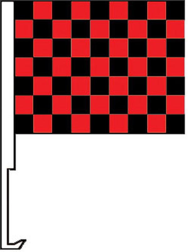 Black and red checkered flag with a car window clip-on staff