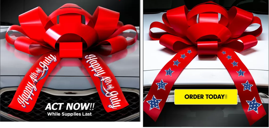 Patriotic 4th of July magnetic car bow, 30 inches wide