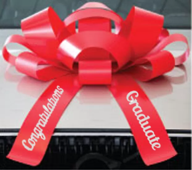 30-inch red magnetic car bow with Congratulations Graduate lettering