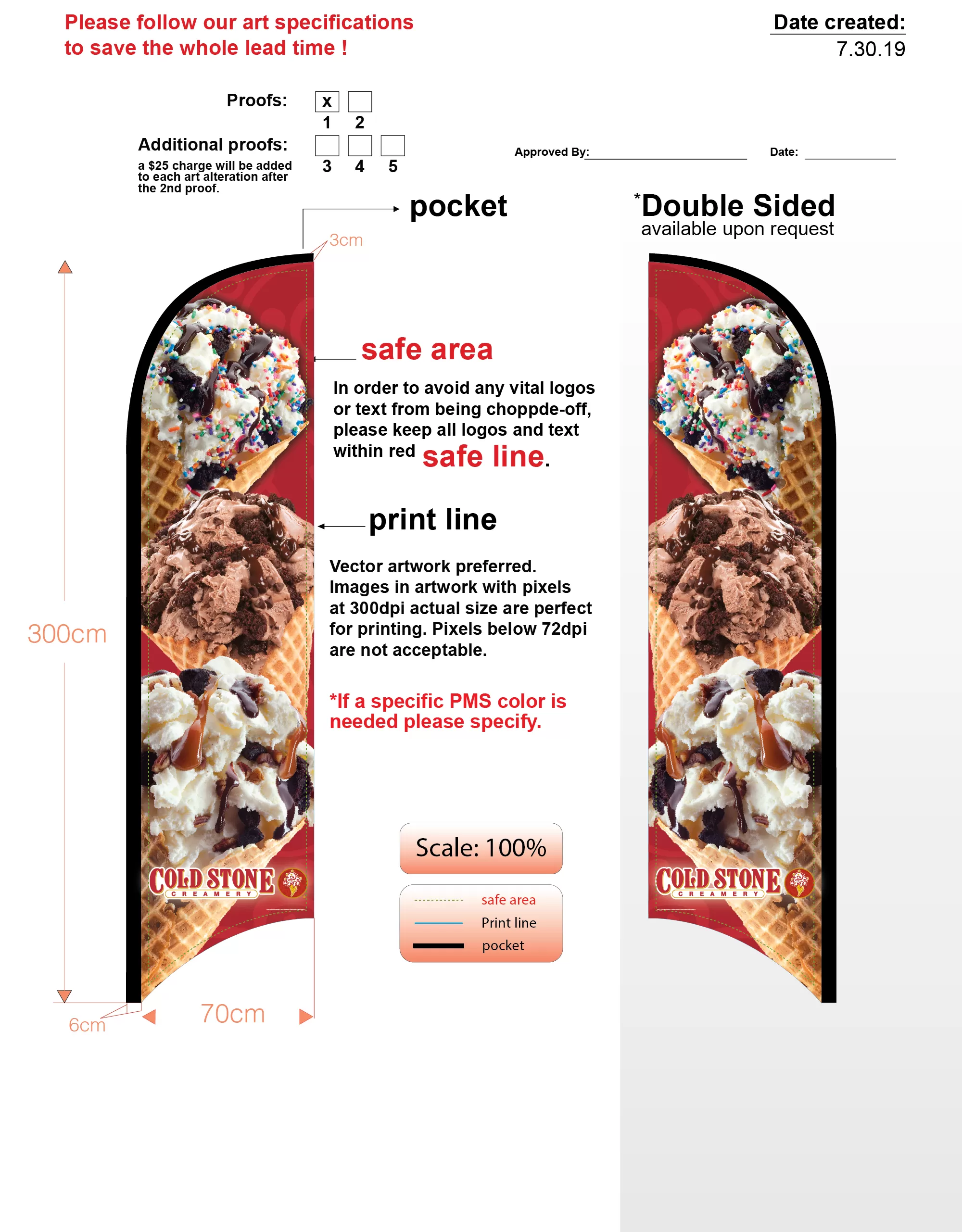 Custom Cold Stone Ice Cream Double-sided Feather Flag Kit With Flag, Flagpole, Mounting Base, & Carry-case