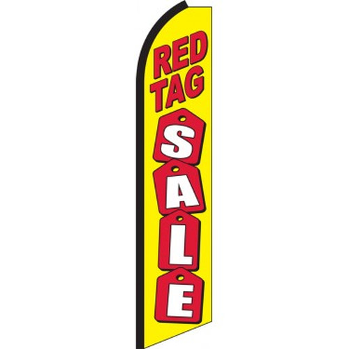Red Tag Sale feather flag in red and yellow with white lettering, SW-0147