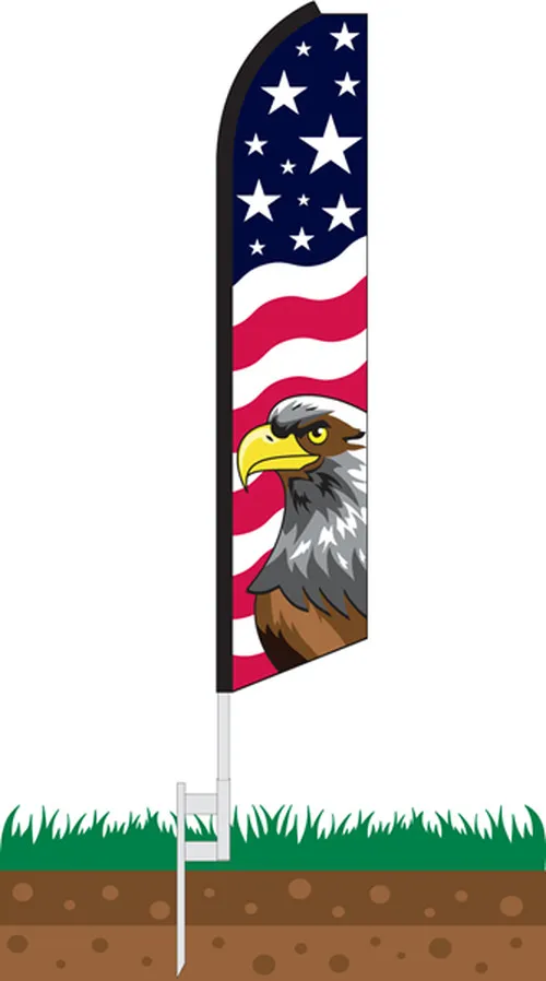 Stars and Bars Eagle feather flag with white stars on blue, red and white stripes, and eagle artwork, SW0119