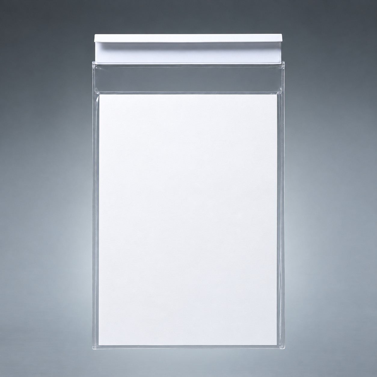 Clear clip-on window form holder with white clip and blank sample sheet