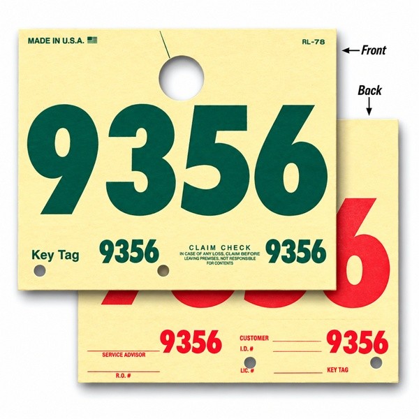 Manila RL-78 service dispatch tags with green front and red back numbers 9356