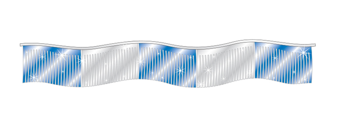 Blue and Silver metallic fringe streamer with narrow reflective strips hanging from a rope