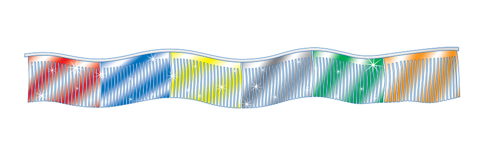 Multicolor metallic fringe streamer with narrow reflective strips hanging from a rope