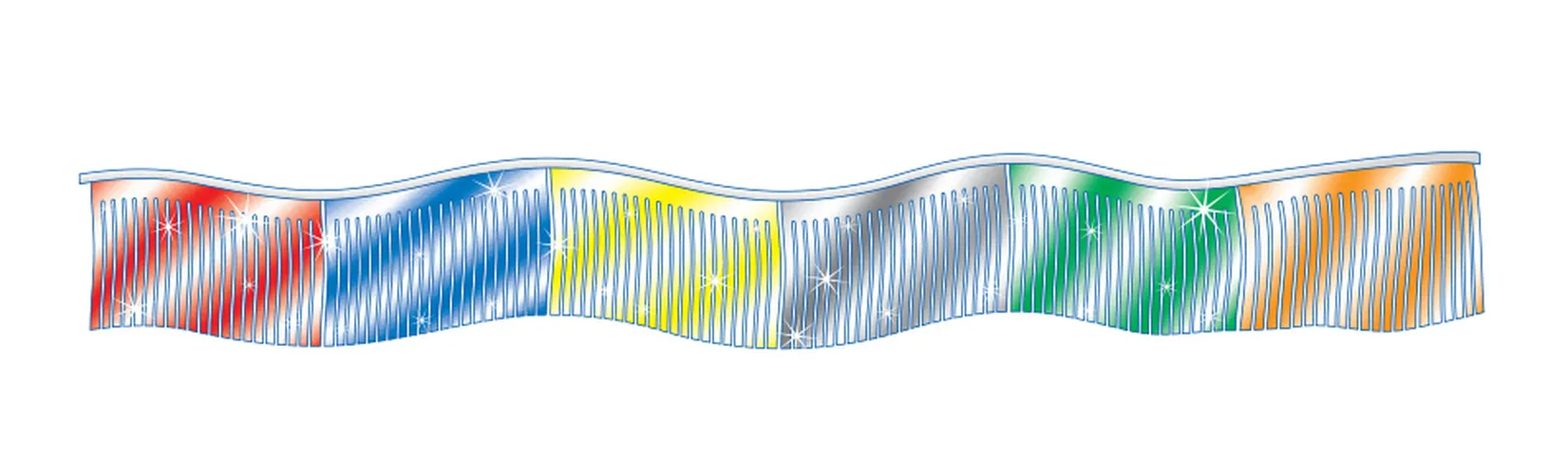 Multicolor metallic fringe streamer with narrow reflective strips hanging from a rope