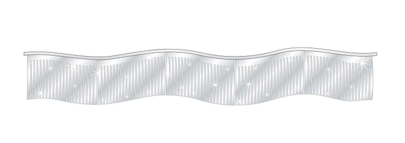 Silver metallic fringe streamer with narrow reflective strips hanging from a rope
