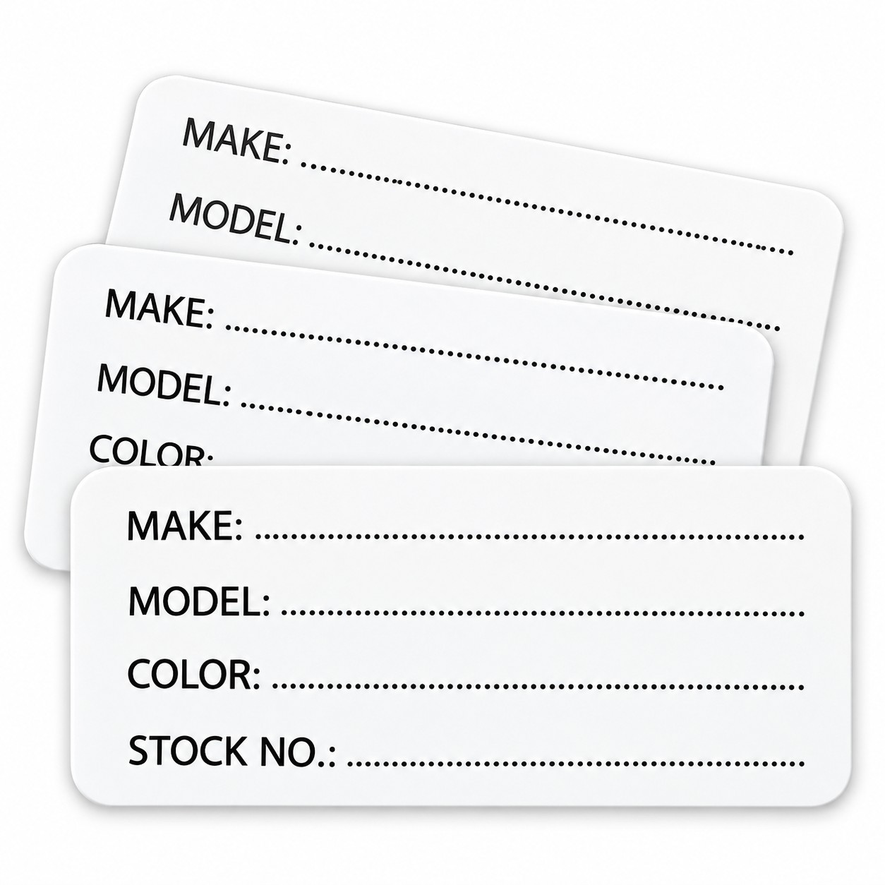 White 4250 replacement key tag labels with make, model, color and stock number writing lines