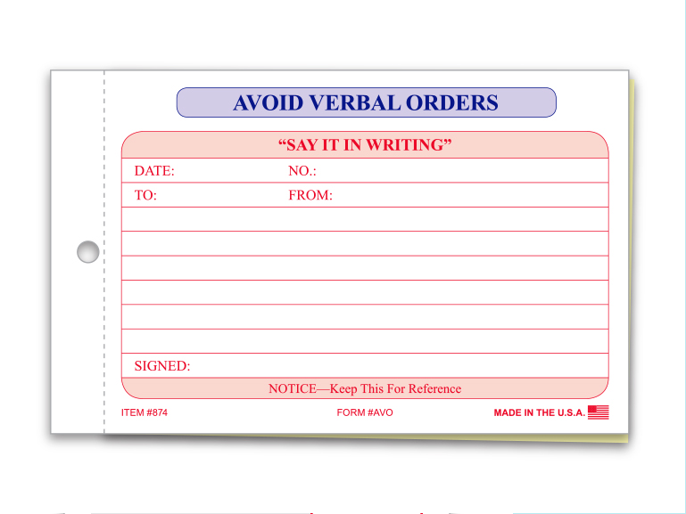 Avoid Verbal Orders Book #874 product preview