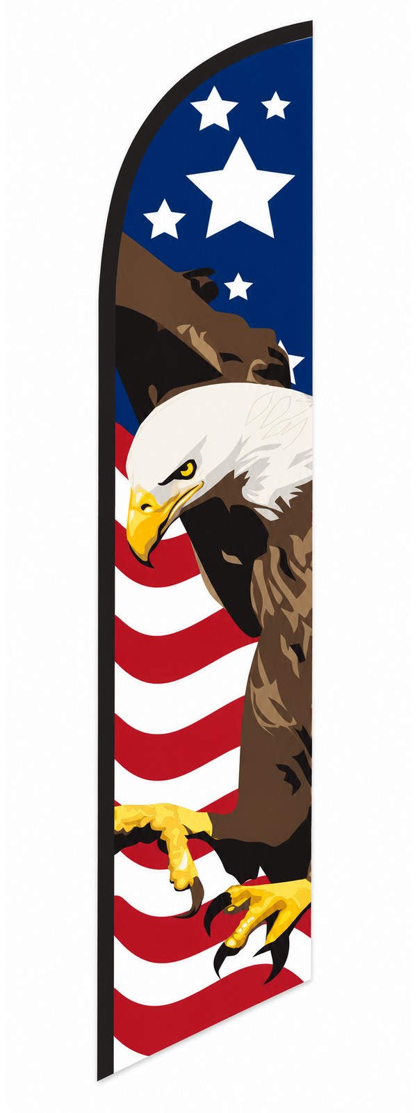 Patriotic windless feather flag with a bald eagle, white stars and red and white stripes