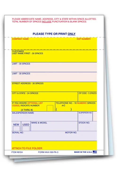 3-Part Permanent Adhesive Vehicle Deal Labels #8104 product preview