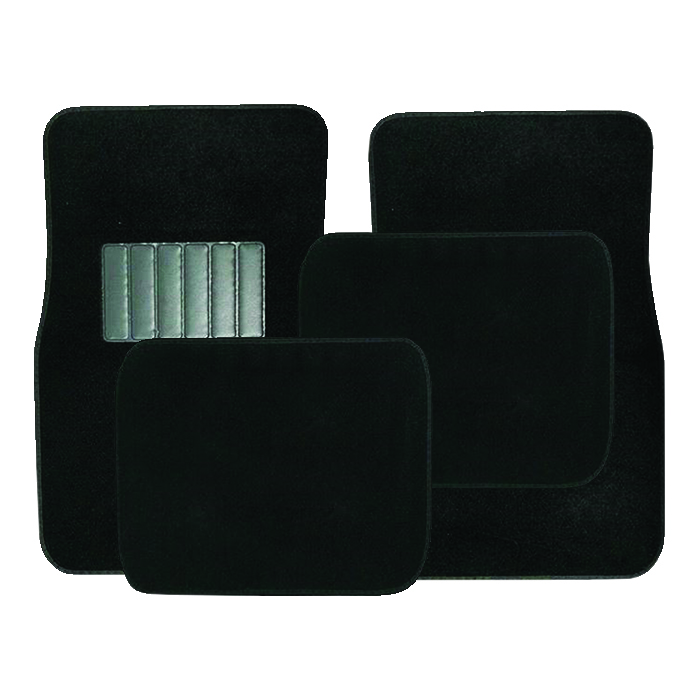 Four-piece black carpet floor mat set with driver heel pad