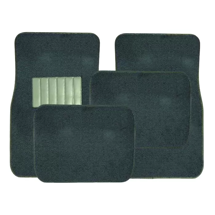 Four-piece charcoal carpet floor mat set with driver heel pad