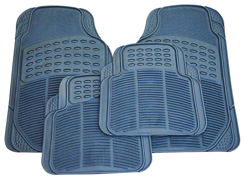 Four-piece gray rubber vehicle floor mat set